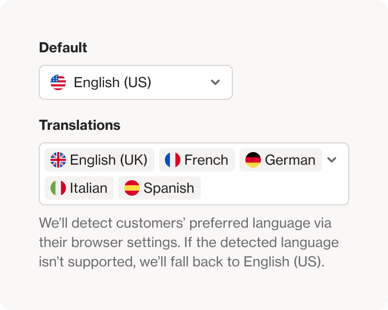 Specify which languages you would like to support