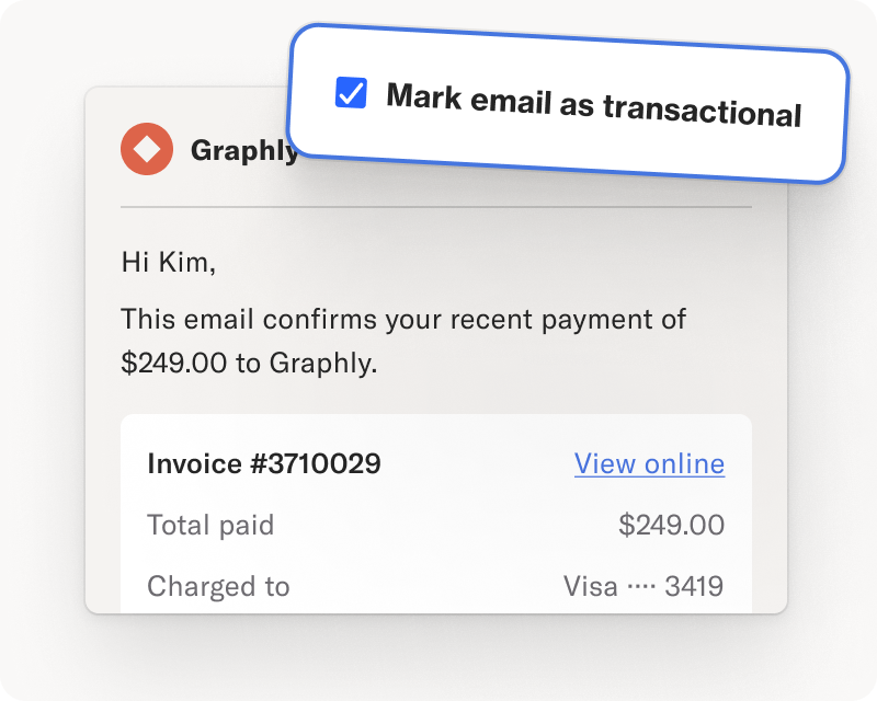 Mark emails as transactional and send from Ortto