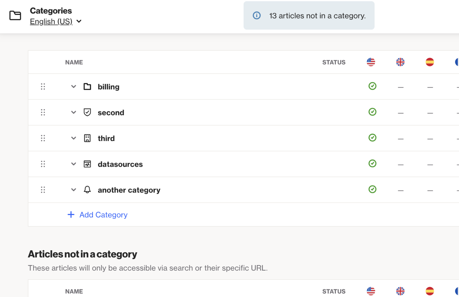 Knowledge base categories